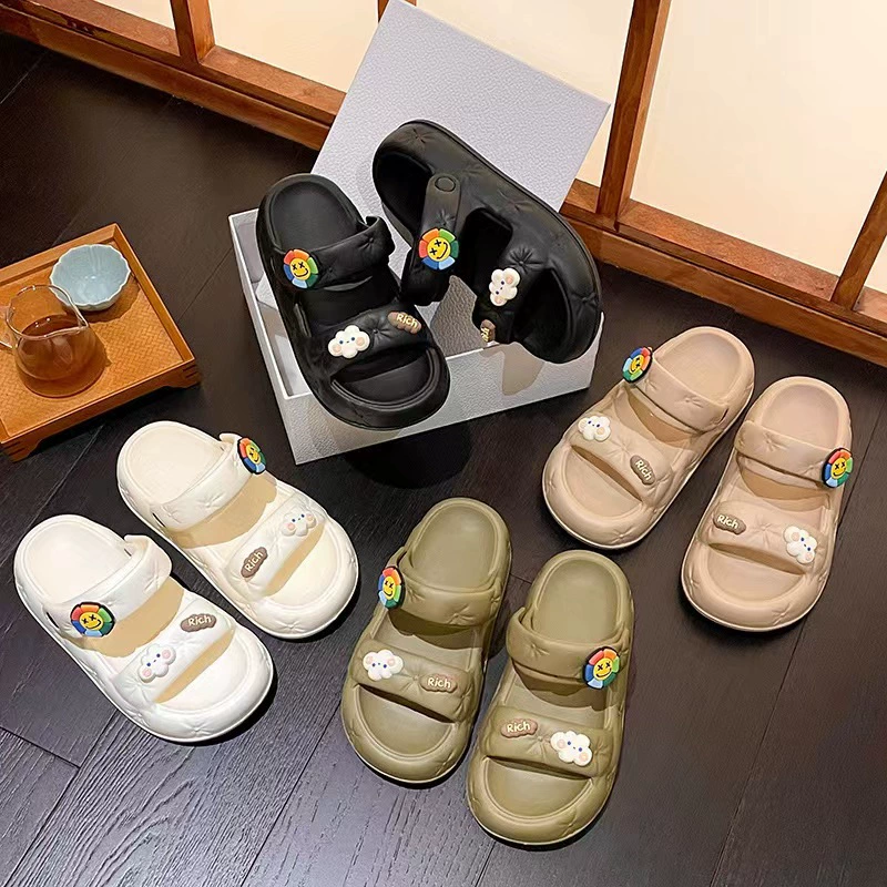 Плюшевые с sandals платформа, летняя милая обувь, нескользящие повседневные тапочки, интернет-знаменитость