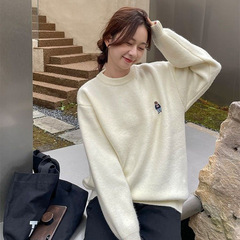 刺绣小熊毛衣女加厚秋冬季外穿跨境新款慵懒风宽松套头针织衫上衣