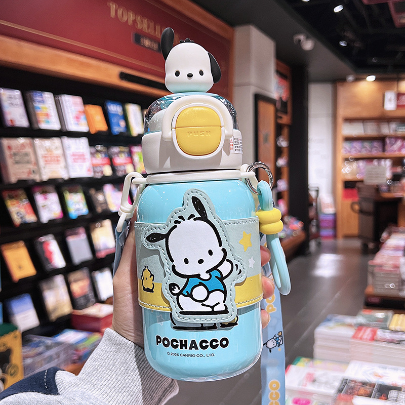 サンリオ子供用ダブルドリンク魔法瓶カップ女の子用かわいいポータブルストローカップ学生スクールクロスボディ落下防止カップ|undefined
