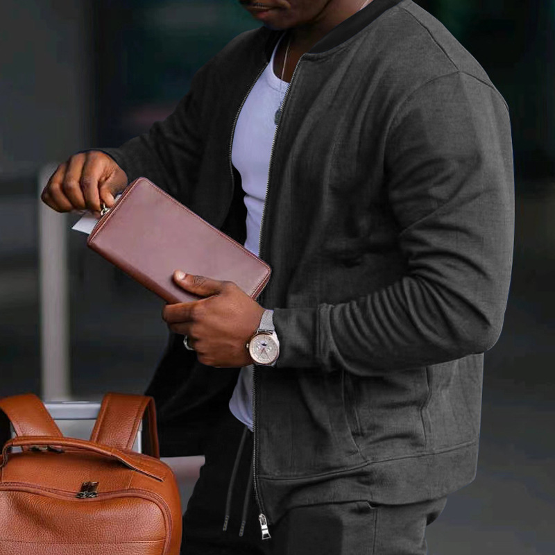 700g Weight Long Sleeve Sleeve Length Cotton Blend, Polyester Fabric Type Pants Sets Sets Type 2 Pieces Set Quantity Casual Occasion Collarless Neckline Regular Fit Fit Type Solid Color Pattern Spring, Autumn Season Men's Gender Simple Style Style Casual Men's Simple Style Solid Color Cotton Blend Polyester Pants Sets 78