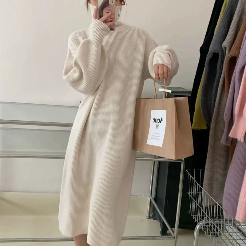 Демисезонное вязаное платье, длинный свитер, юбка, корейский стиль, oversize