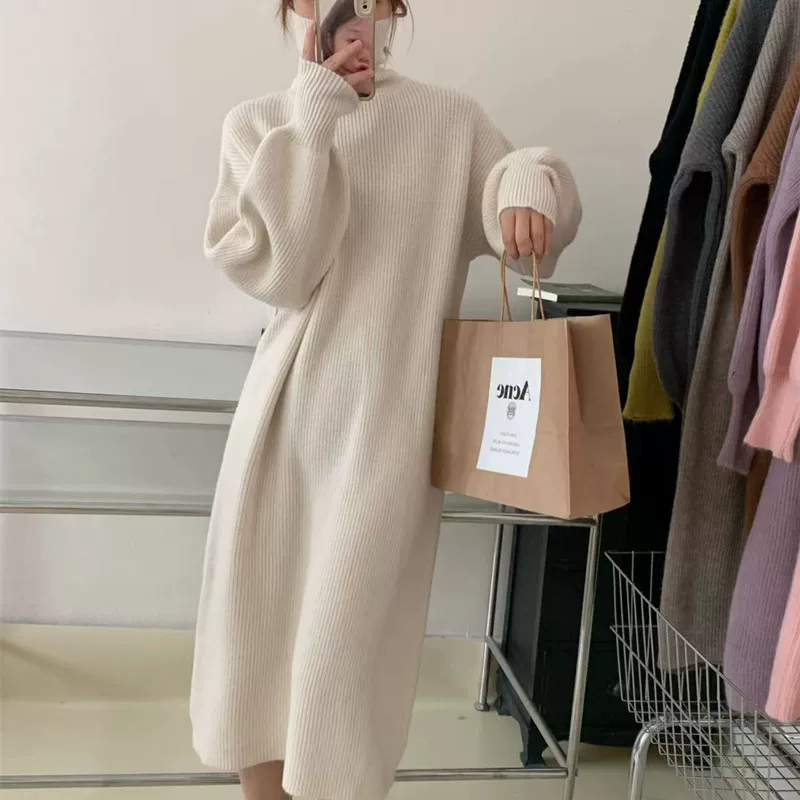 Демисезонное вязаное платье, длинный свитер, юбка, корейский стиль, oversize