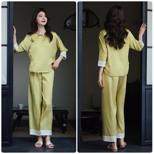 New Chinoiserie National Style Pajamas Spring and Summer High-End Women's 2024 Thin Home Clothes Jacquard Can Be Worn Outside Ice Silk Pajamas