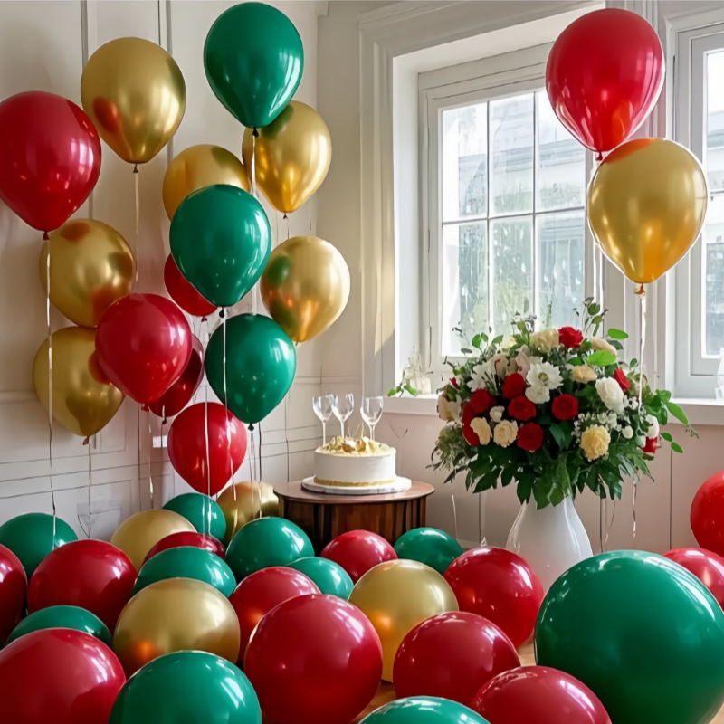 Christmas Balloons Red Dark Green Gold White Round Decoration…