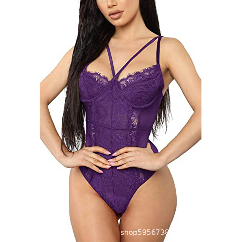 Lencería erótica al por mayor de Amazon, body de encaje para mujer, ropa de dormir erótica que estiliza la cintura, body tipo uniforme, corsé moldeador.