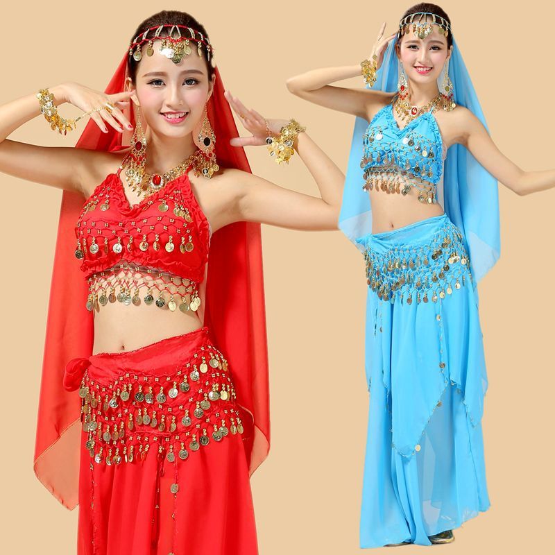 Special offer Indian dance performance costume, practice outfit, stage set, belly dance suit, skirt with ruffles and coin, high-end dance costume