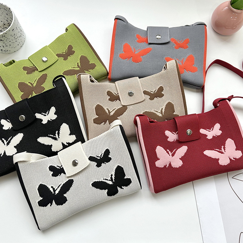 Bolsa de teléfono móvil de punto nueva moda pequeña ligera versátil mariposa multicolor en diagonal mini bolso de teléfono móvil