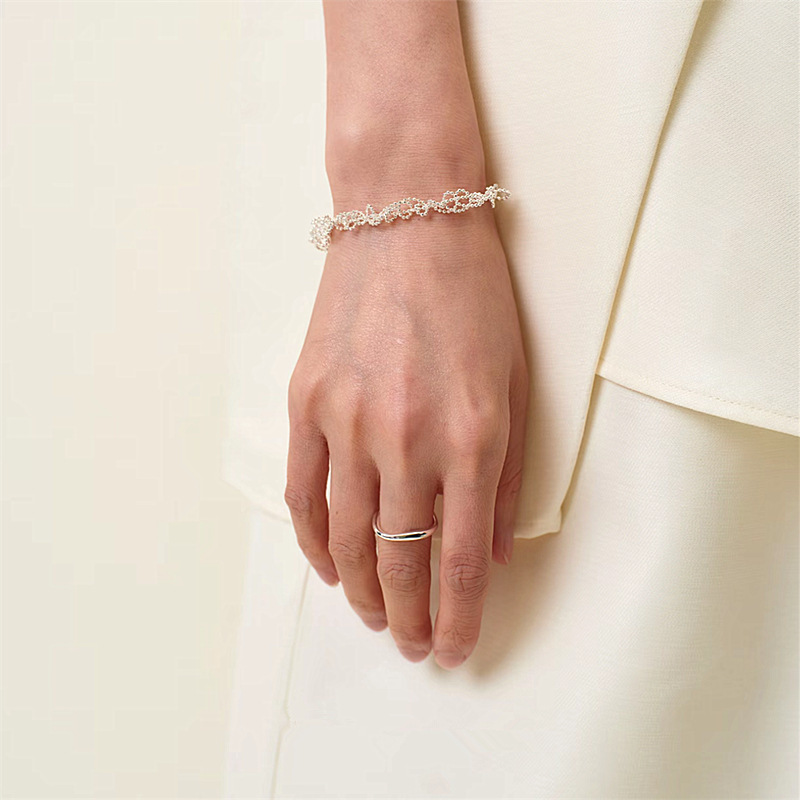 2026 New Popular Silver Brocade Ring Bracelet, Simple and Versatile, High-End Niche Lace Design Fashion Accessory