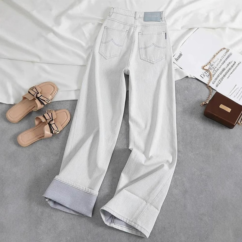 This year's popular high waist gray white loose wide leg jeans women's 2025 spring and autumn new straight pants