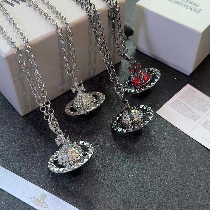 Mayfair Full Diamond Inlaid Rivet Super Cool Necklace Large Stereo Saturn Punk Sweater Chain for Men and Women