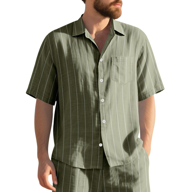 Nuevo año nuevo camisa a rayas de hombre de manga corta transfronteriza nueva manga corta a rayas suelta grande verano
