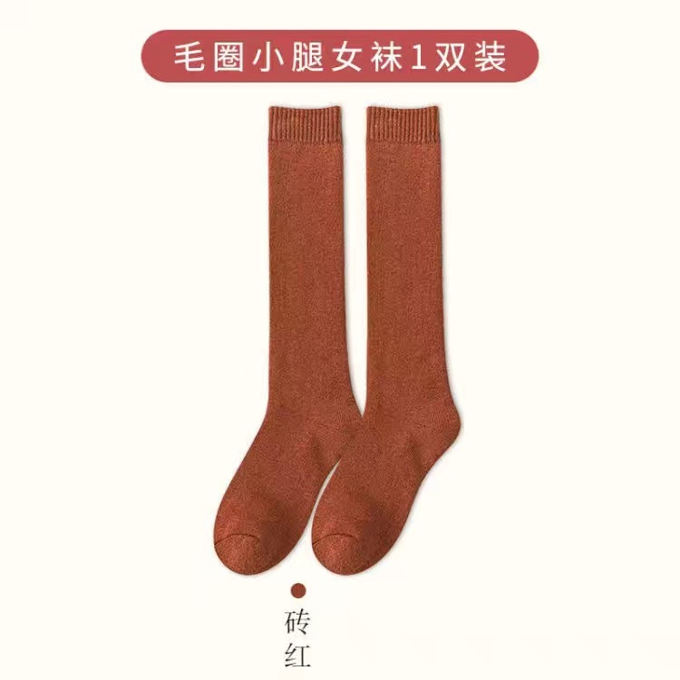 厚い保温ストッキングの女性の毛輪のすねの靴下の純色のタオルの靴下の秋冬の睡眠のベルベットの高い靴下|undefined