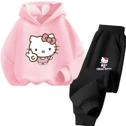 Hello Kitty set hooded hooded hoodie girl's feet tight pants two-piece spring and autumn children's thin top pants trend