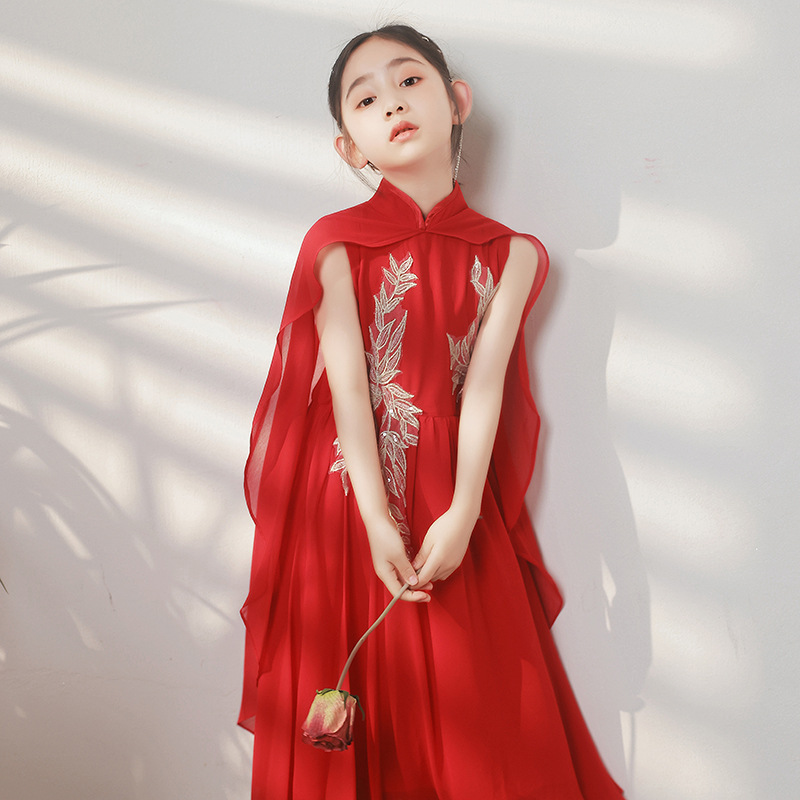 红色女童古筝表演服装红歌中国风儿童诗歌朗诵比赛合唱团演出服夏