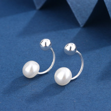 S925镀银珍珠耳钉女螺丝耳钩纯银小众设计感耳环养耳洗睡免摘耳饰