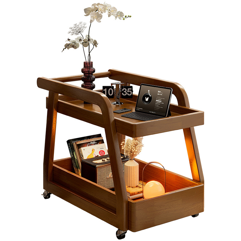 Mesa lateral del sofá mesa de centro móvil de madera maciza mesa de almacenamiento mesita de noche sofá lateral sala de estar estilo antiguo carrito de bocadillos