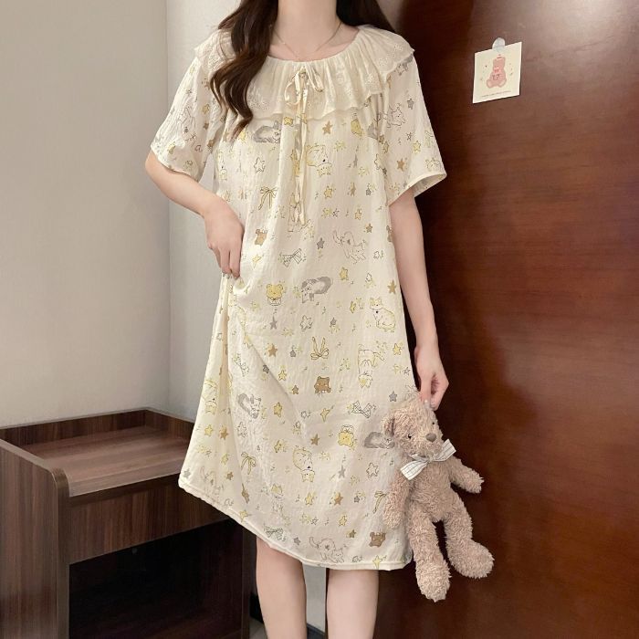 Venta al por mayor transfronteriza verano nuevo estilo dulce camisón casual hogar con almohadilla para el pecho pijamas de una pieza ropa de aire acondicionado para el hogar de las mujeres