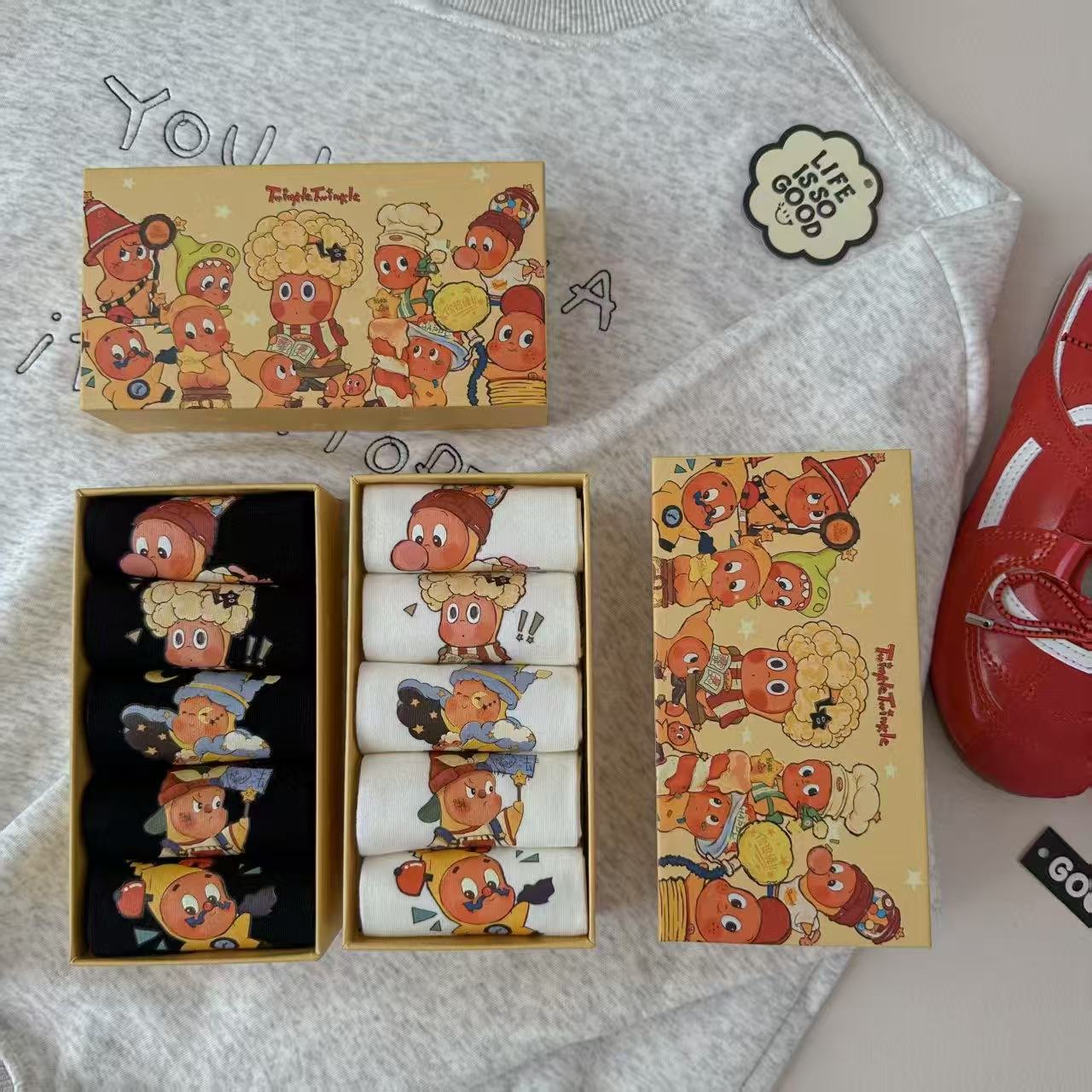 Creative Gift Box Socks Star People Combed Cotton Low-Cut Invisible Boat Socks Couple Style Non-Slip No-Show Trendy Socks