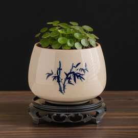 铜钱草碗莲水仙水培水养陶瓷花盆器皿莲花造型中式禅意高级绿植盆