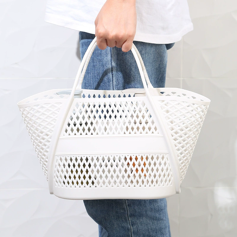 Handheld Plastic Storage Basket, PE Handle, Thickened Portable Bathroom Drying Rack