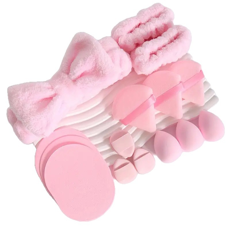 Explosión transfronteriza triángulo huevo polvo de maquillaje coral pulsera arco correa de cabello conjunto de fábrica al por mayor
