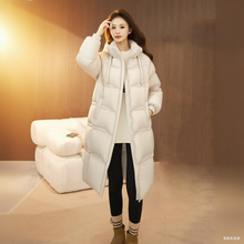 2025韩版连帽过膝宽松时尚加厚冬季保暖洋气飘带显瘦长款羽绒服女