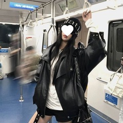 美式时尚机车皮衣外套女2025年秋季新款宽松百搭复古皮夹克洋气