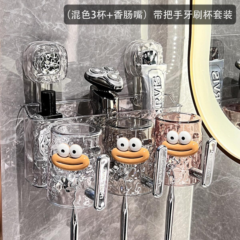 (혼합 컬러 3컵 + 소시지 입) 흡착컵 칫솔 홀더