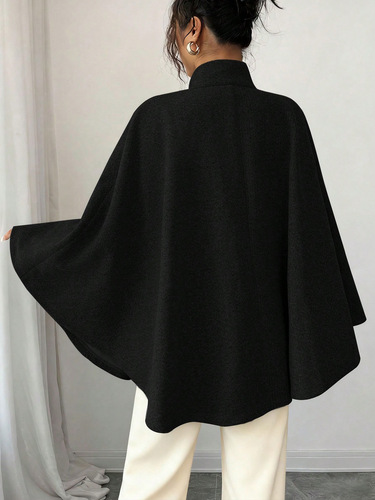 European and American cross-border women's clothing 2026 elegant stand-collar lace waist cloaked style design and atmospheric woolen coat