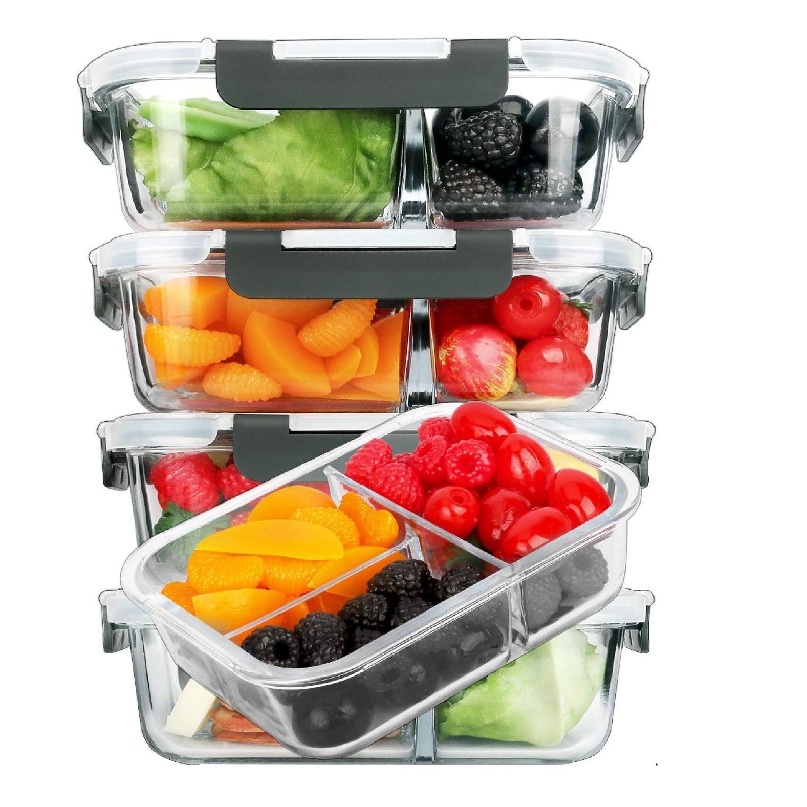 Tuppers rectangulares de vidrio borosilicato con tapa, grado alimenticio