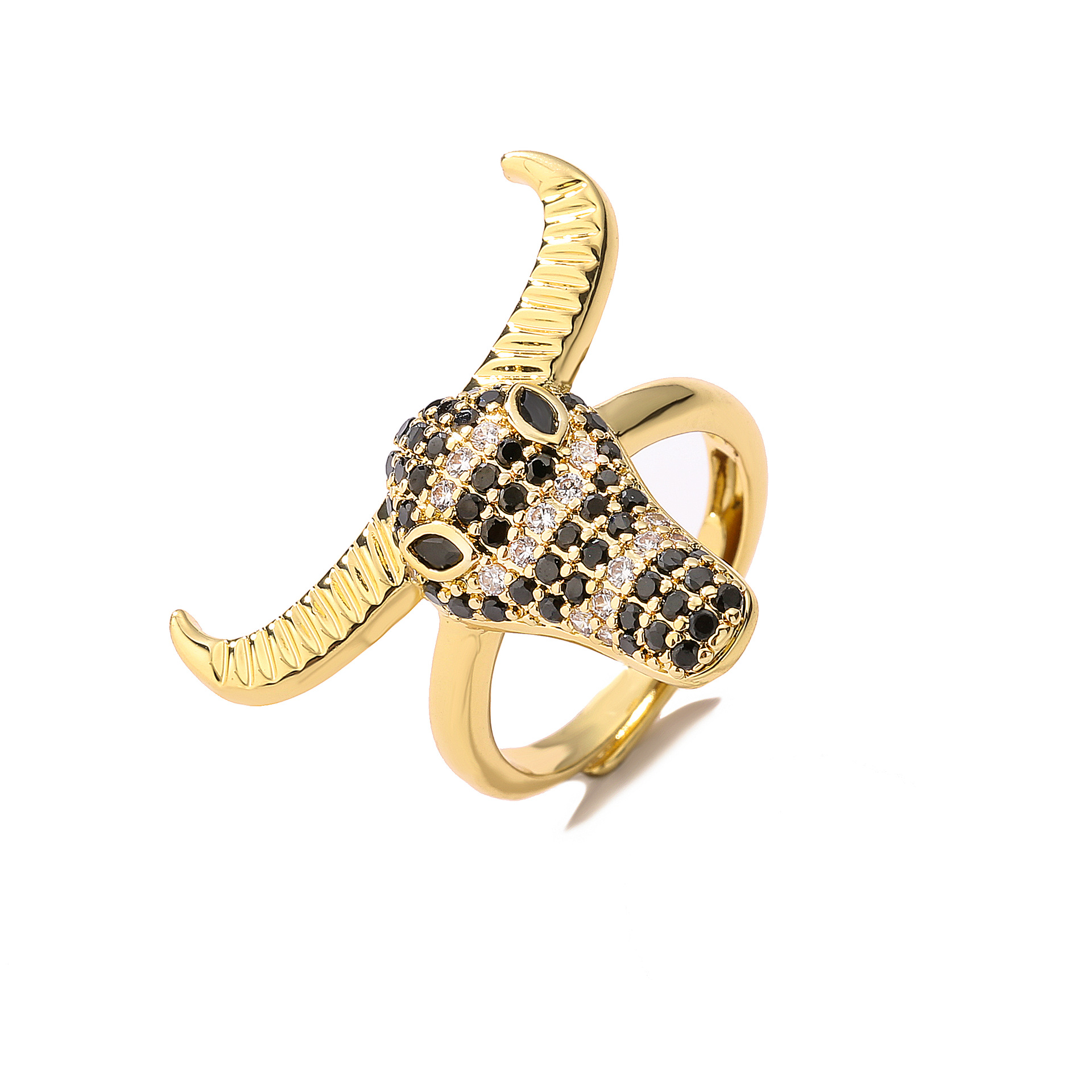 Retro Cattle Copper Inlaid Zircon Open Ring display picture 2