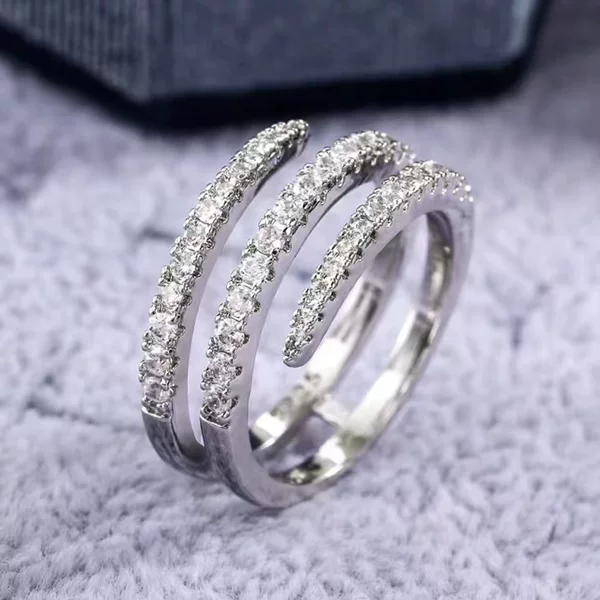 Cross-Border Foreign Trade Hot-Selling Micro-Encrusted Diamond Ring for Women Niche Design Light Luxury Stacked Line Ring Index Finger Tail Ring
