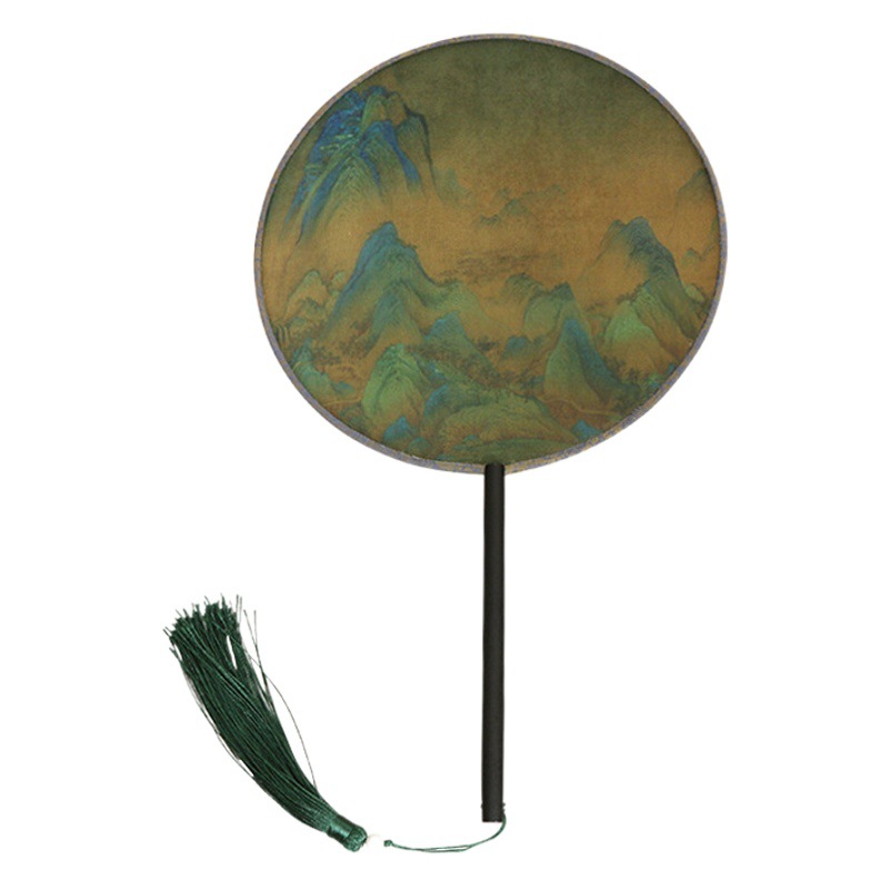 Qianli Jiangshan imagen redonda ventilador translúcido verde ventilador redondo ventilador estilo antiguo ventilador de baile al por mayor ventilador femenino Hanfu cheongsam ventilador redondo