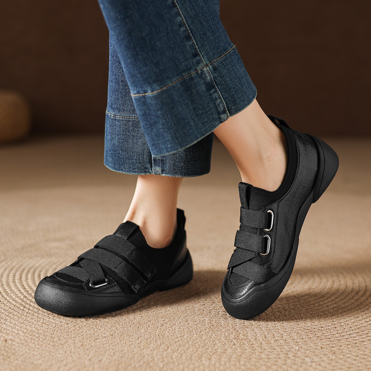 Giày sneaker nữ chunky đế dày da dê phối màu cao cấp — màu đen, màu trắng ngà chi tiết 34