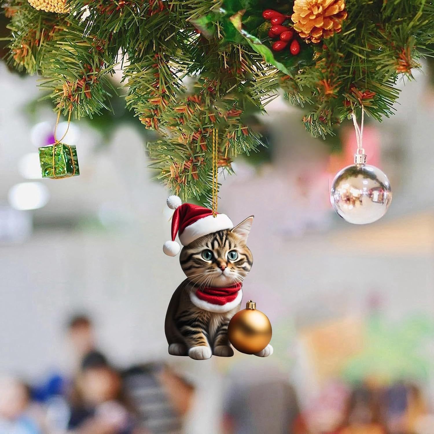 Cruzar la frontera nueva Navidad creativo lindo gato Navidad casa árbol de Navidad decoraciones acrílico colgante plana