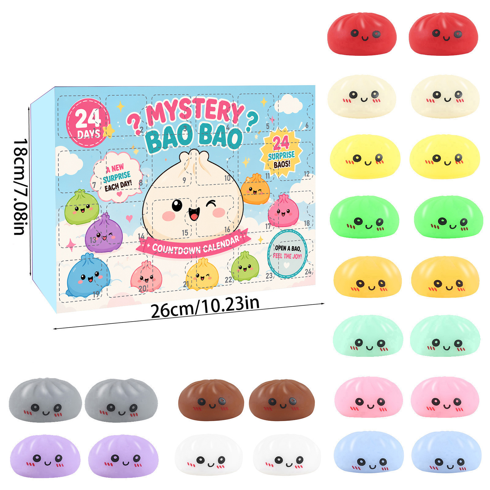 Cute Mini Bun Squishy Fidget Toy 24 días cuenta regresiva pan de dibujos animados pellizco pellizco Le caja ciega image 8