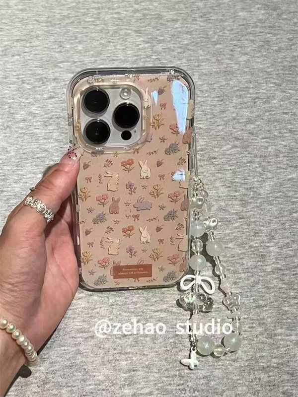 奶茶色清新花花兔子适用iPhone17PRO手机壳新款16/15/14/13/12/11|undefined