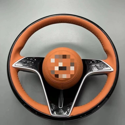 Suitable for All Mercedes-Benz A, B, C, E, G, R, S, V Class Models, Genuine Leather and Wood Style Universal Old-To-New Butterfly Steering Wheel Assembly (Steering wheel) - orange