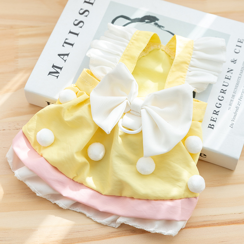 Primavera y verano perro lindo princesa estilo pastel vestido de arco grande gato falda de dos patas ropa de perro mascota