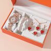 Swiss watch, set, bracelet, ruby pendant, earrings, ring with stone