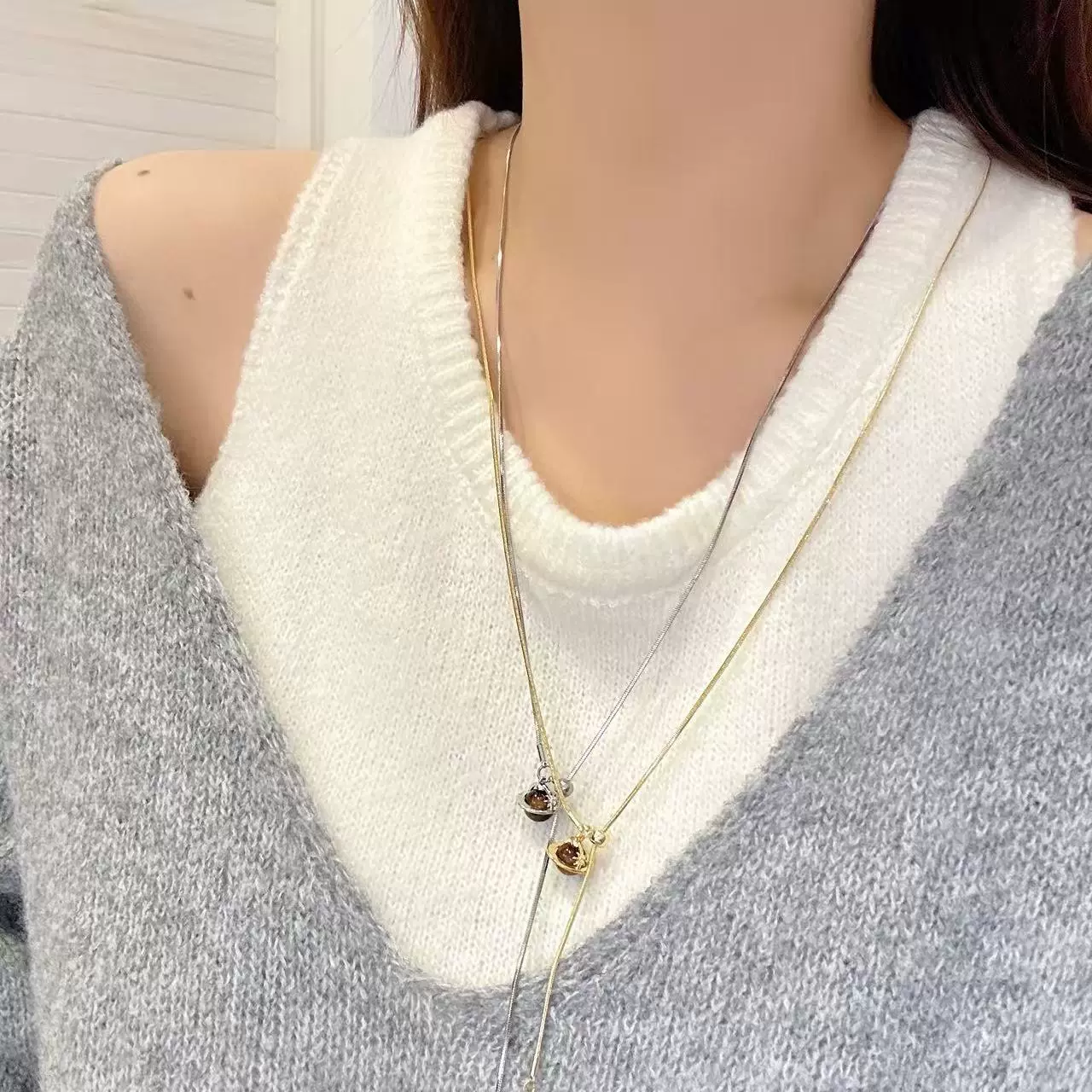 2025新款虎眼石秋冬长款抽拉项链气质轻奢高级感服饰挂件项饰毛衣