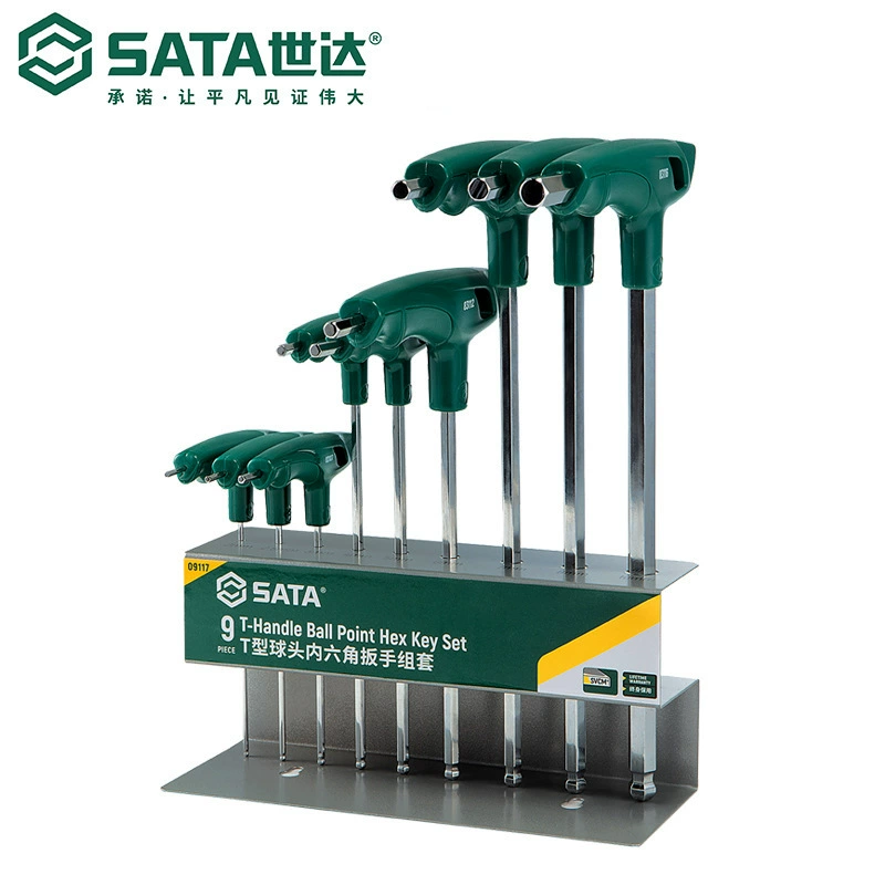 Фирменный авторизованный набор шестигранных ключей SATA/Shida из 9 предметов с Т-образной шаровой головкой 09117