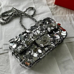 小紅書網紅同款閃亮小方包亮片珠片鏈條斜挎包包2023春夏新款女包