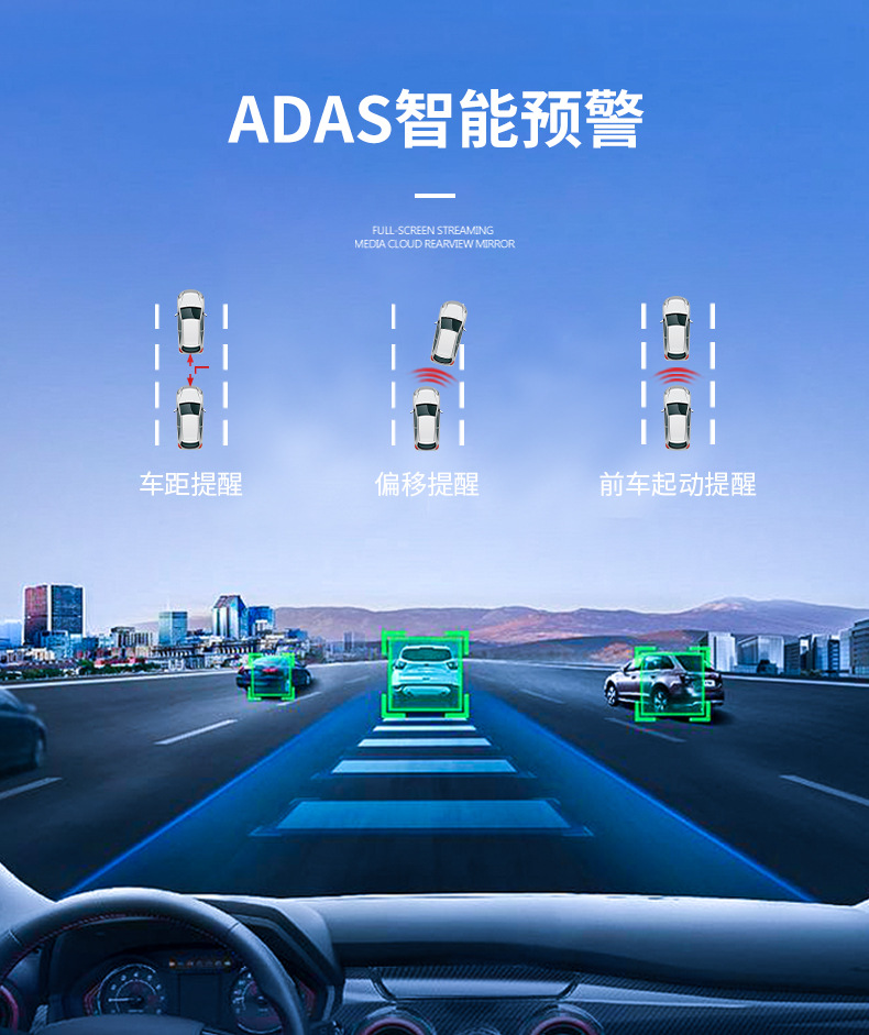 Dashcam with streaming full-screen HD 1080P, dual front and rear cameras, 4G full network connectivity, AR smart rearview mirror