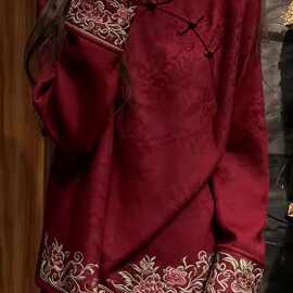 年秋冬新款新中式风禅意酒红色盘扣国风复古风上衣百搭新品款