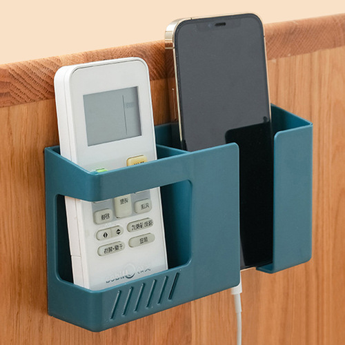 Wall-mounted double-compartment storage box Home living room remote control miscellaneous storage box Bedroom mobile phone charging storage rack