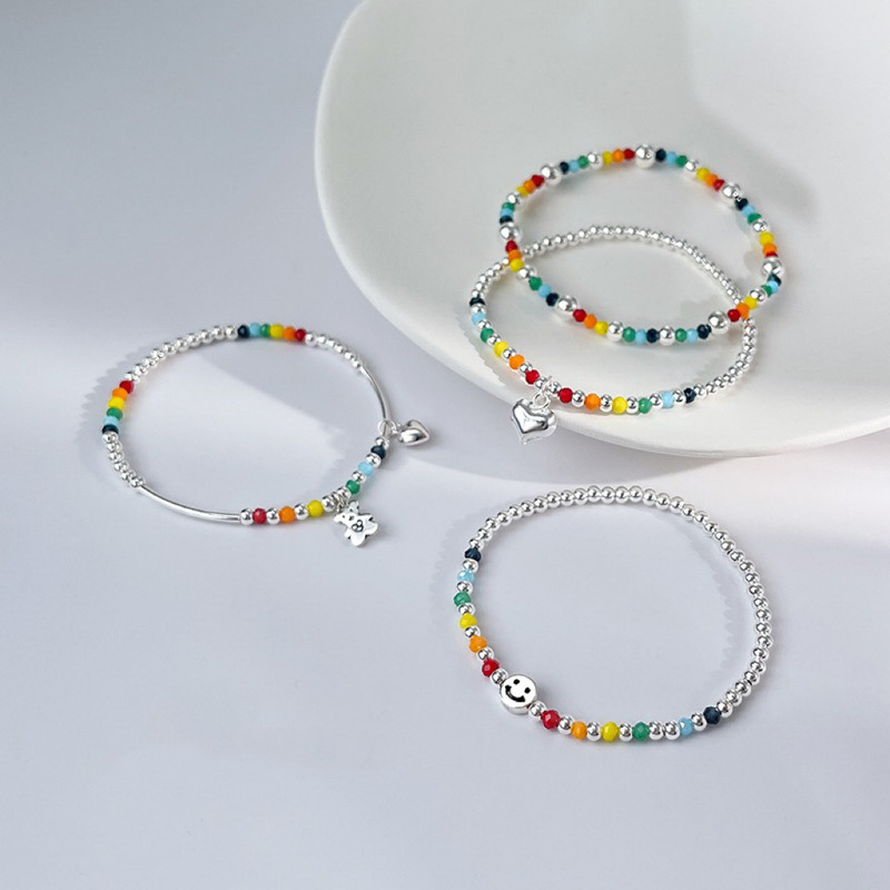 Dopamine Girl Rainbow Round Bead Expression Bag Smiley Bear Bracelet Simple Atmospheric Upper Grade Niche Design Love Dopamine Girl Rainbow Round Bead Expression Bag Smiley Bear Bracelet Simple Atmospheric Upper Grade Niche Design Love
