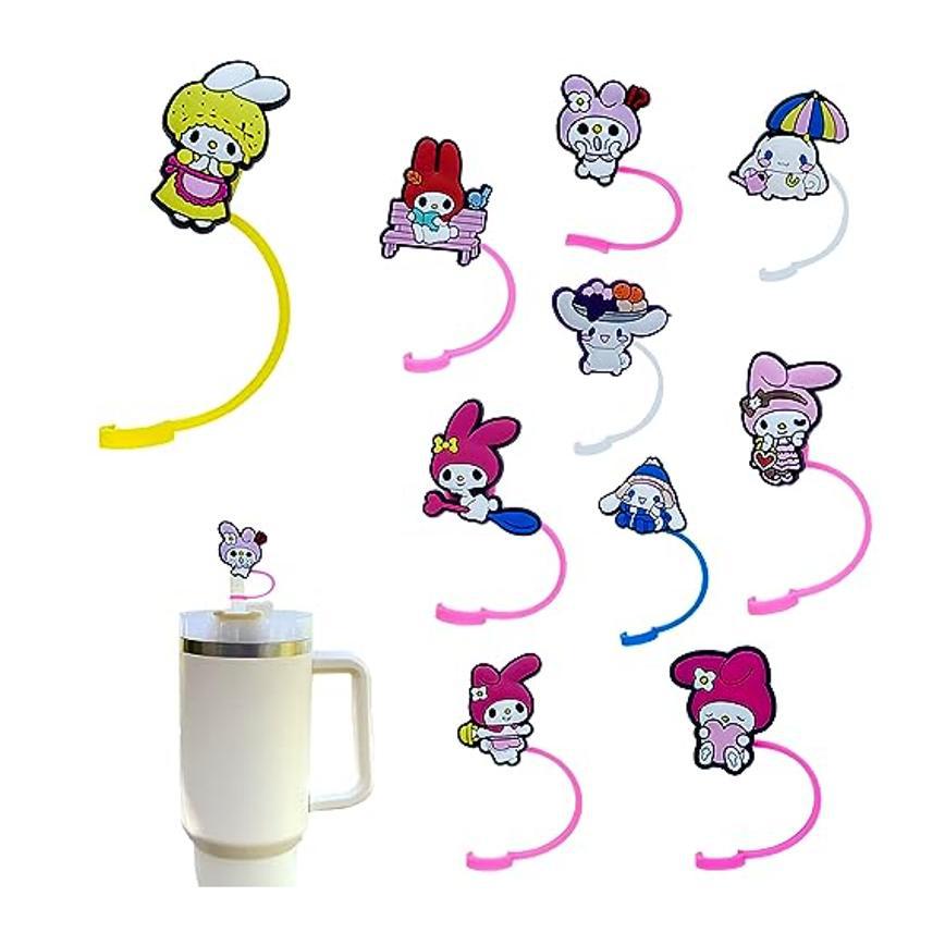 Silicone de dibujos animados tapa de paja goma blanda Kawaii Kitty 10 mm taza Stanley tapa de paja grande 40 onzas 3