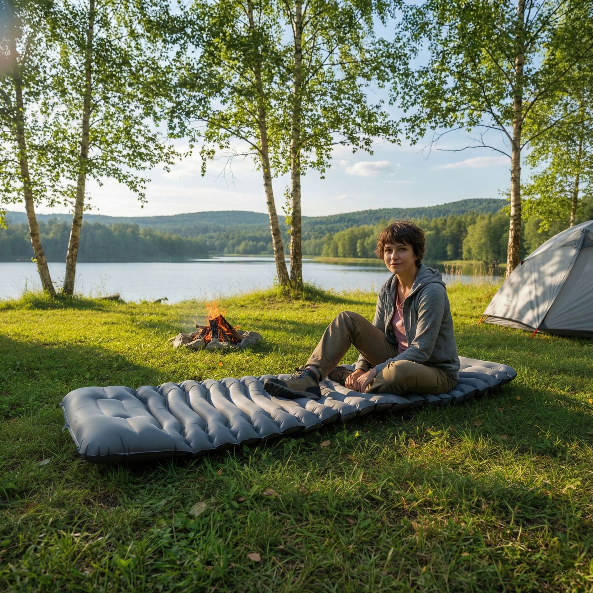 Jilong's new outdoor inflatable mattress is a portable single-person camping mat with a built-in foot pump for inflating