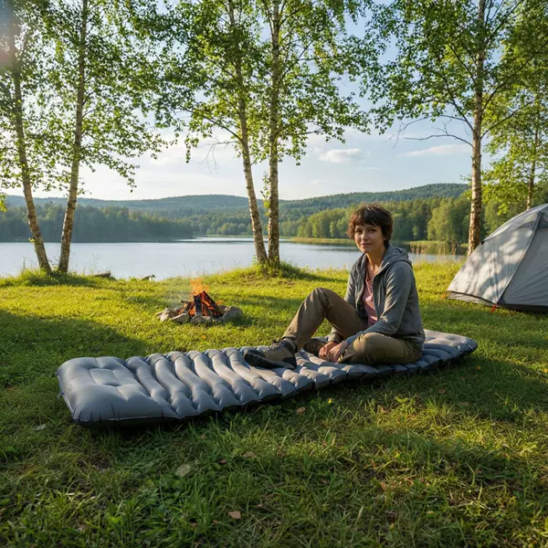 Jilong's new outdoor inflatable mattress is a portable single-person camping mat with a built-in foot pump for inflating